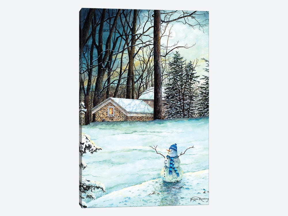 Snowman in Moonlight 1-piece Canvas Print