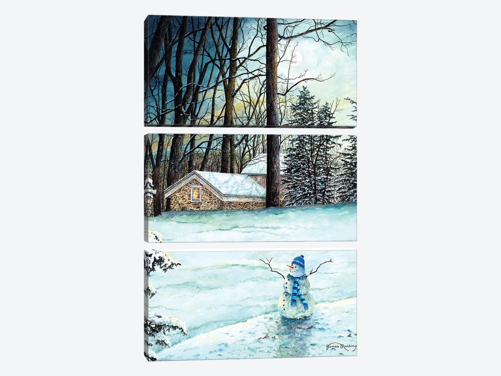 Snowman in Moonlight by James Redding 3-piece Canvas Print