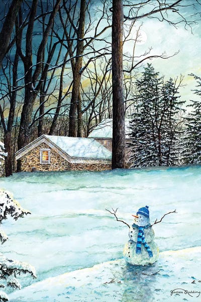Rustic Winter: Snowman in Moonlight by James Redding