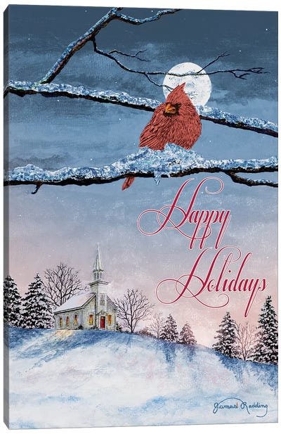 Happy Holiday Cardinal Canvas Art Print - James Redding