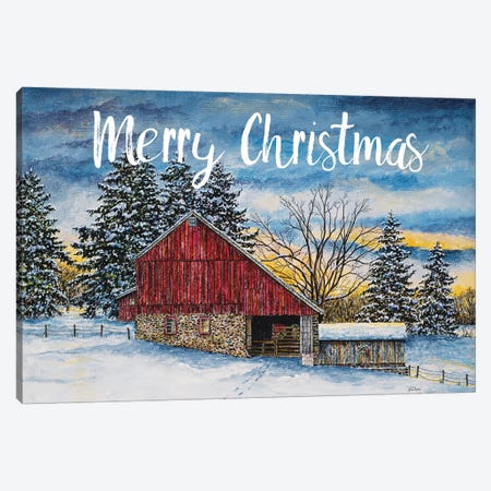 Merry Christmas Barn Canvas Print #RDD35} by James Redding Canvas Wall Art