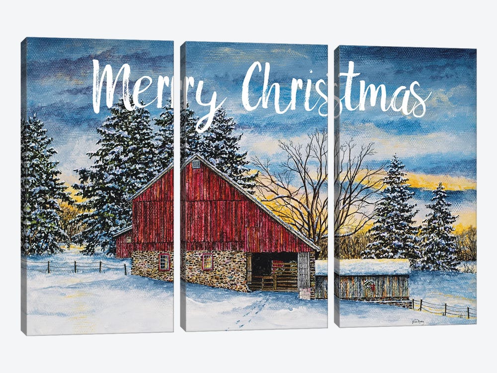 Merry Christmas Barn by James Redding 3-piece Canvas Wall Art