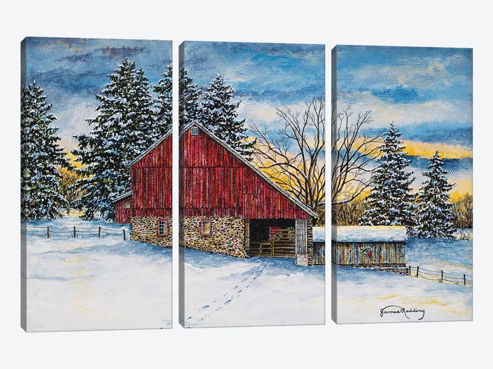 Stovers Mill Barn by James Redding 3-piece Canvas Print