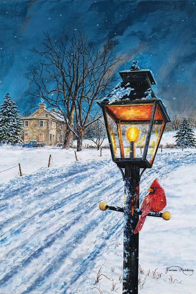 Cardinals: Winterberry Lamppost by James Redding