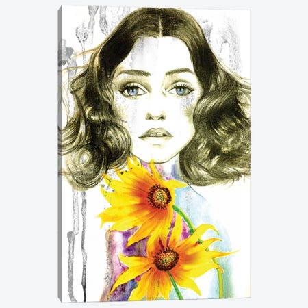Sunflower Girl Canvas Print #RDE10} by Rongrong DeVoe Canvas Artwork