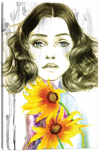 Sunflower Girl Canvas Art Print - Rongrong DeVoe