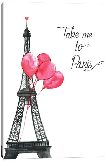 Take Me To Paris Canvas Art Print - Paris Typography