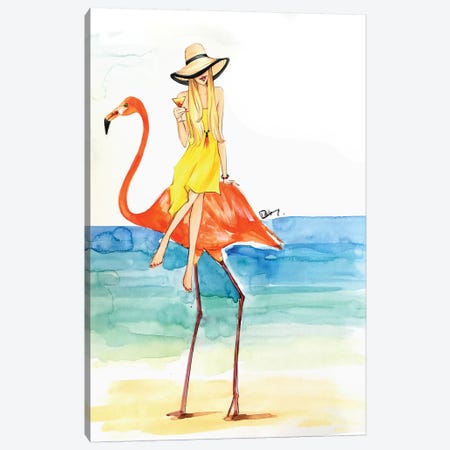 Flamingo Ride Canvas Print #RDE132} by Rongrong DeVoe Canvas Art Print