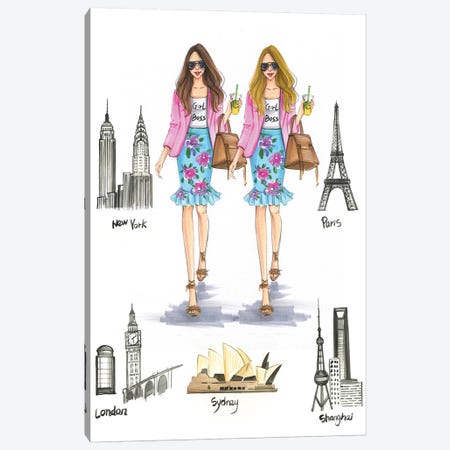 Girl Bosses Around The World Canvas Print #RDE134} by Rongrong DeVoe Canvas Artwork