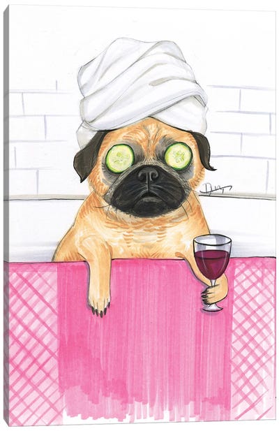 Pug Bath Canvas Art Print - Drink & Beverage Art