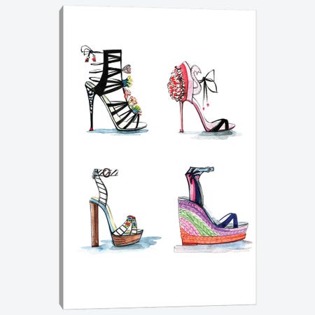Framed Canvas Art (Gold Floating Frame) - Tall Pink and Silver with Bow Shoes, by Amanda Greenwood ( Fashion > Prada art) - 40x26 in