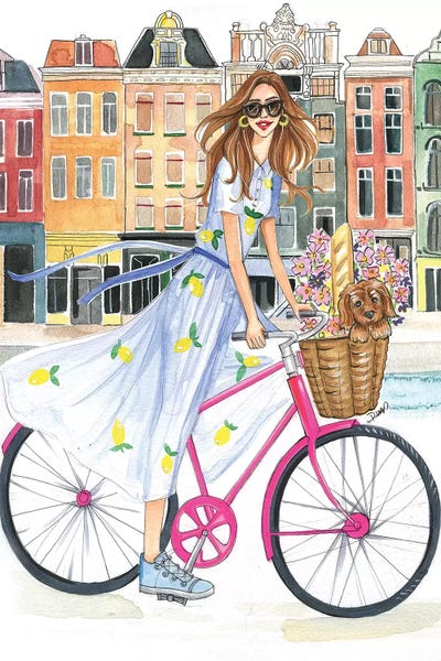 Kids Transportation Art: Bike Ride On The Canal by Rongrong DeVoe