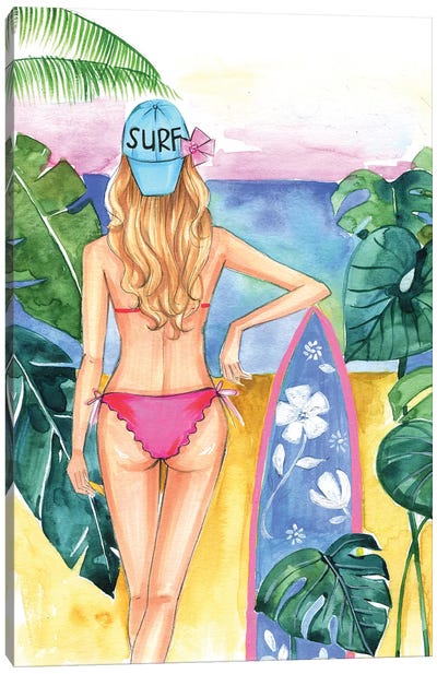 Surf Girl Canvas Art Print - Rongrong DeVoe