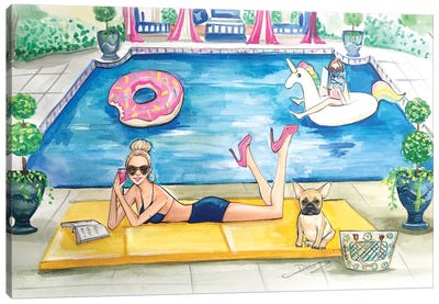 Summer Pool Party Canvas Art Print - French Bulldog Art