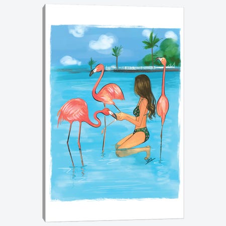 Feeding Flamingos Canvas Print #RDE207} by Rongrong DeVoe Canvas Art
