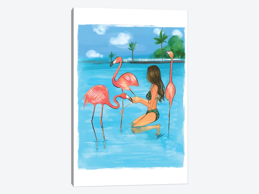 Feeding Flamingos by Rongrong DeVoe 1-piece Canvas Art