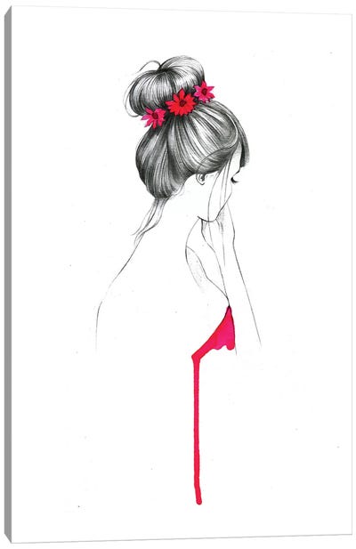 Bun Flower Girl  Canvas Art Print - Red Passion