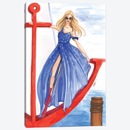 Girl On An Anchor Canvas Print #RDE210} by Rongrong DeVoe Canvas Wall Art