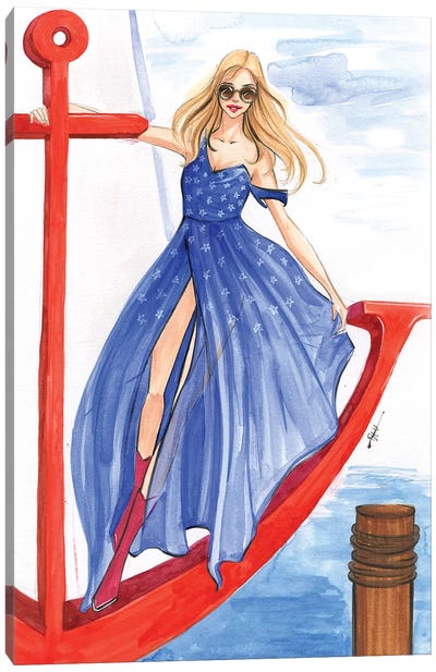 Girl On An Anchor Canvas Art Print - Rongrong DeVoe