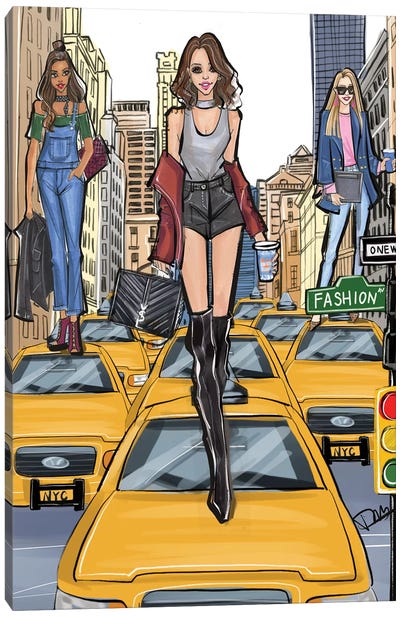 NYC Girls Taxi Canvas Art Print - Rongrong DeVoe