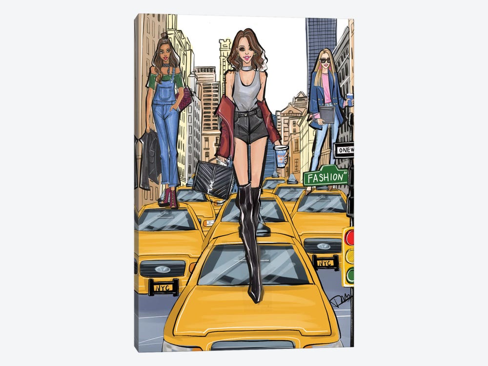 NYC Girls Taxi by Rongrong DeVoe 1-piece Art Print