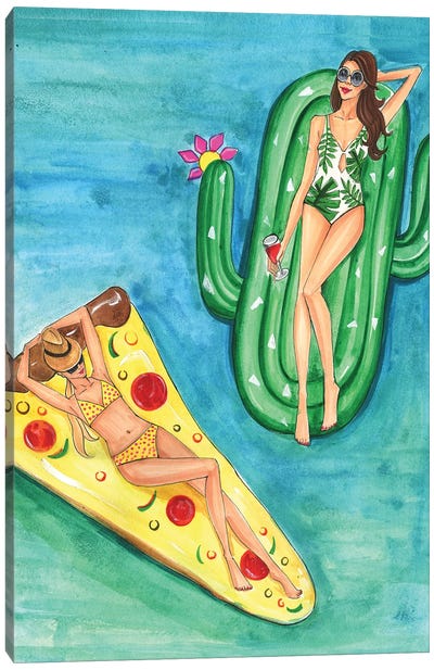 Pool Time Canvas Art Print - Pizza Art