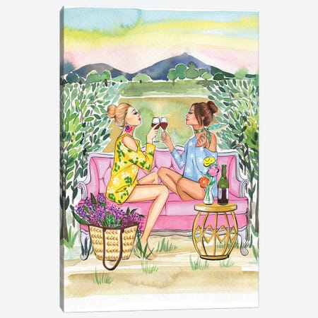 Two Girls Drink Wine Canvas Print #RDE246} by Rongrong DeVoe Canvas Artwork