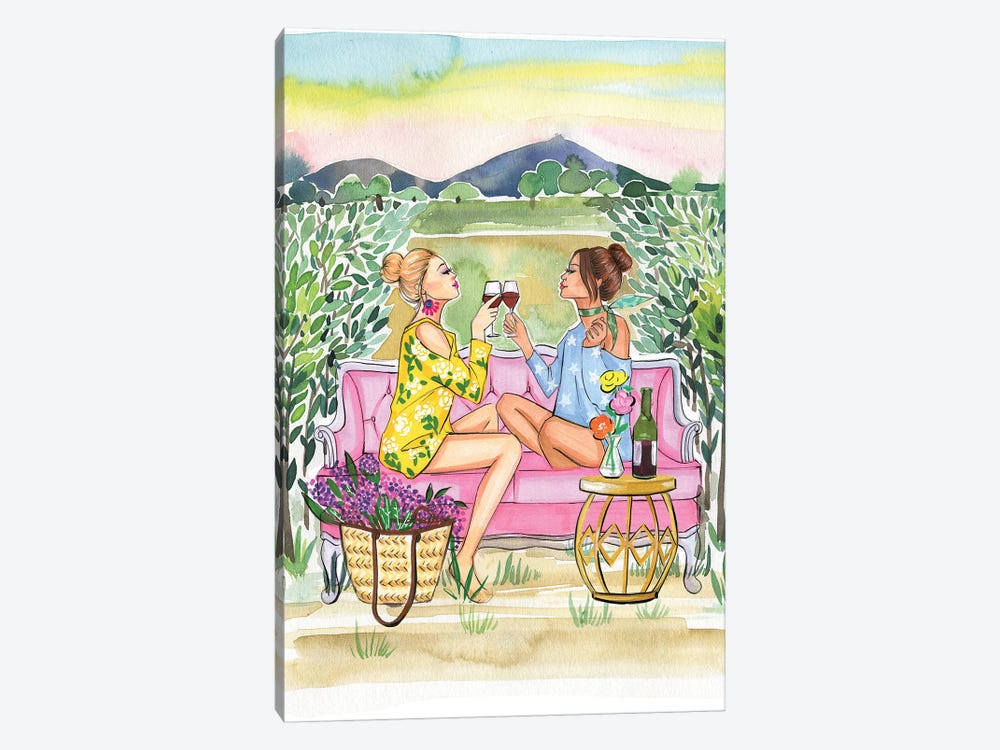 Two Girls Drink Wine by Rongrong DeVoe 1-piece Canvas Art Print