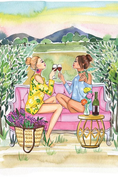 Fashion Illustrations: Two Girls Drink Wine by Rongrong DeVoe
