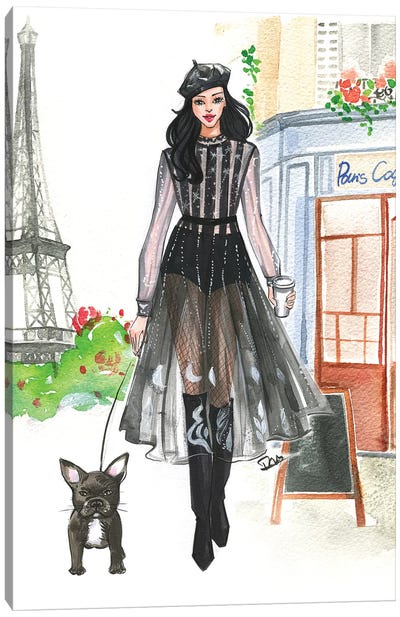 Bonjour Paris II Canvas Art Print - Dress & Gown Art