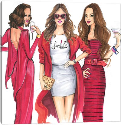 Ladies In Red Canvas Art Print - Women's Top & Blouse Art