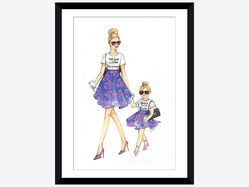 Mom And Daughter - Blonde Hair Framed by Rongrong DeVoe Print