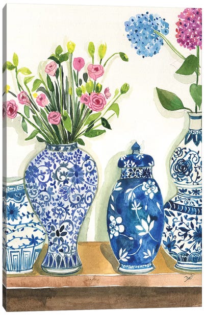 Ginger Jar Collection Canvas Art Print - Charming Blue