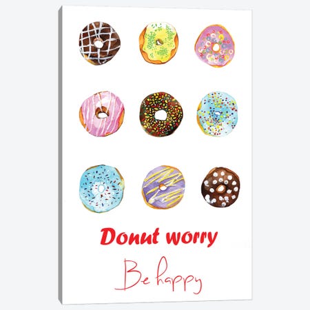 Donut Worry Be Happy Canvas Print #RDE31} by Rongrong DeVoe Canvas Wall Art