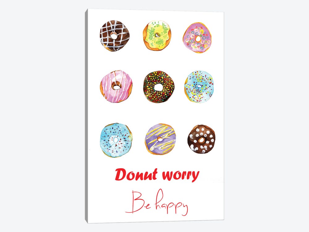 Donut Worry Be Happy by Rongrong DeVoe 1-piece Canvas Art Print