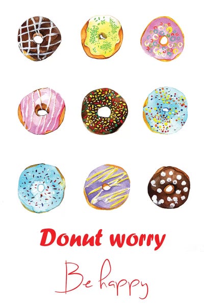 Kids Inspirational Art: Donut Worry Be Happy by Rongrong DeVoe