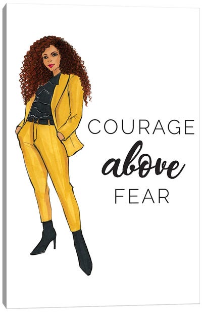 Courage Above Fear Canvas Art Print - Black, White & Yellow Art
