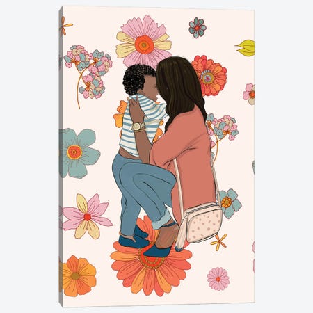 Mom And Baby With Flowers Canvas Print #RDE378} by Rongrong DeVoe Canvas Art Print