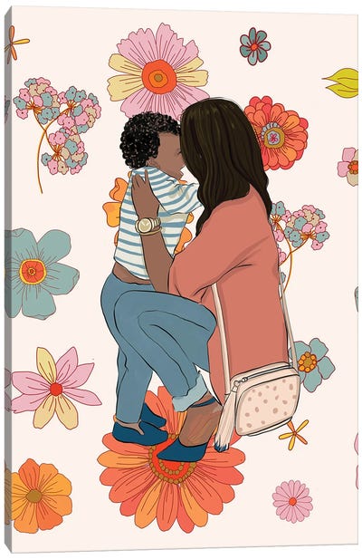 Mom And Baby With Flowers Canvas Art Print - Rongrong DeVoe