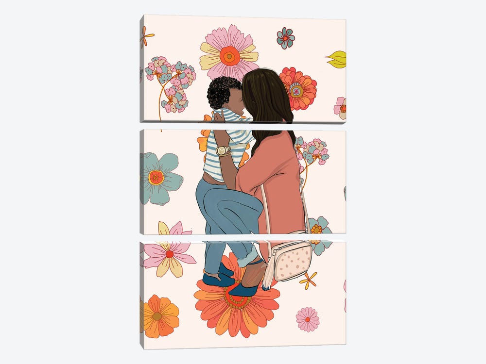 Mom And Baby With Flowers by Rongrong DeVoe 3-piece Art Print