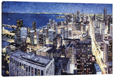 Chicago From The Hancock At Night Canvas Art Print - Roger Disney