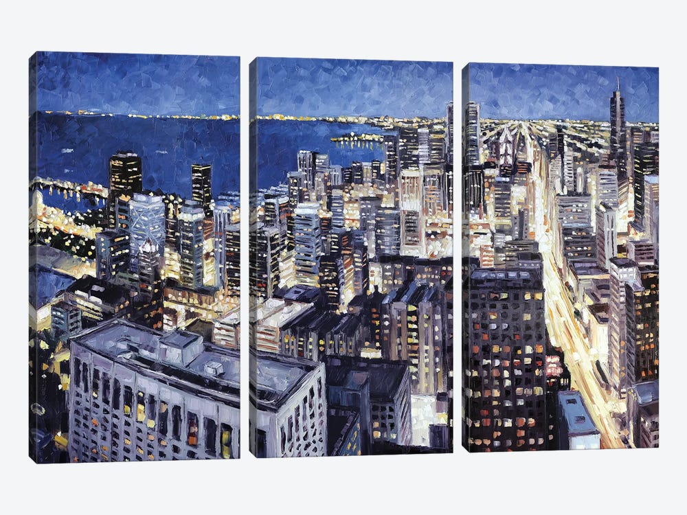 Chicago From The Hancock At Night by Roger Disney 3-piece Canvas Art