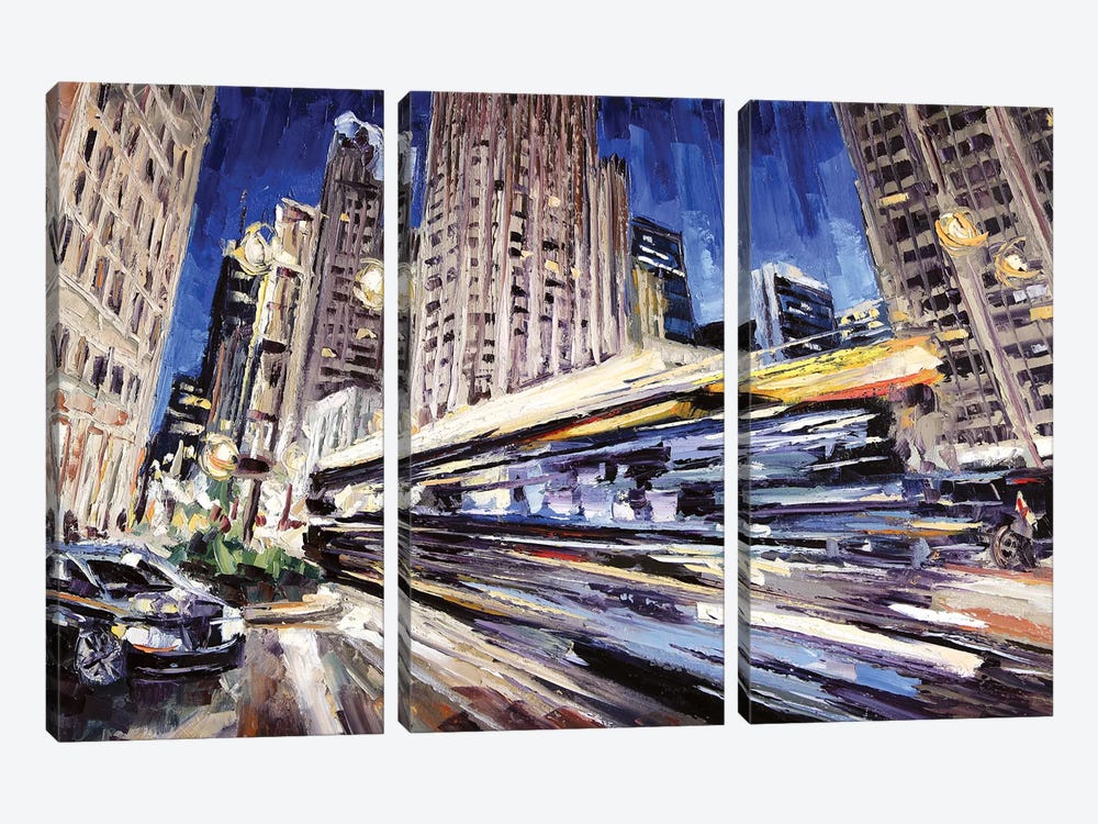 Michigan Ave Above Water St by Roger Disney 3-piece Canvas Art Print