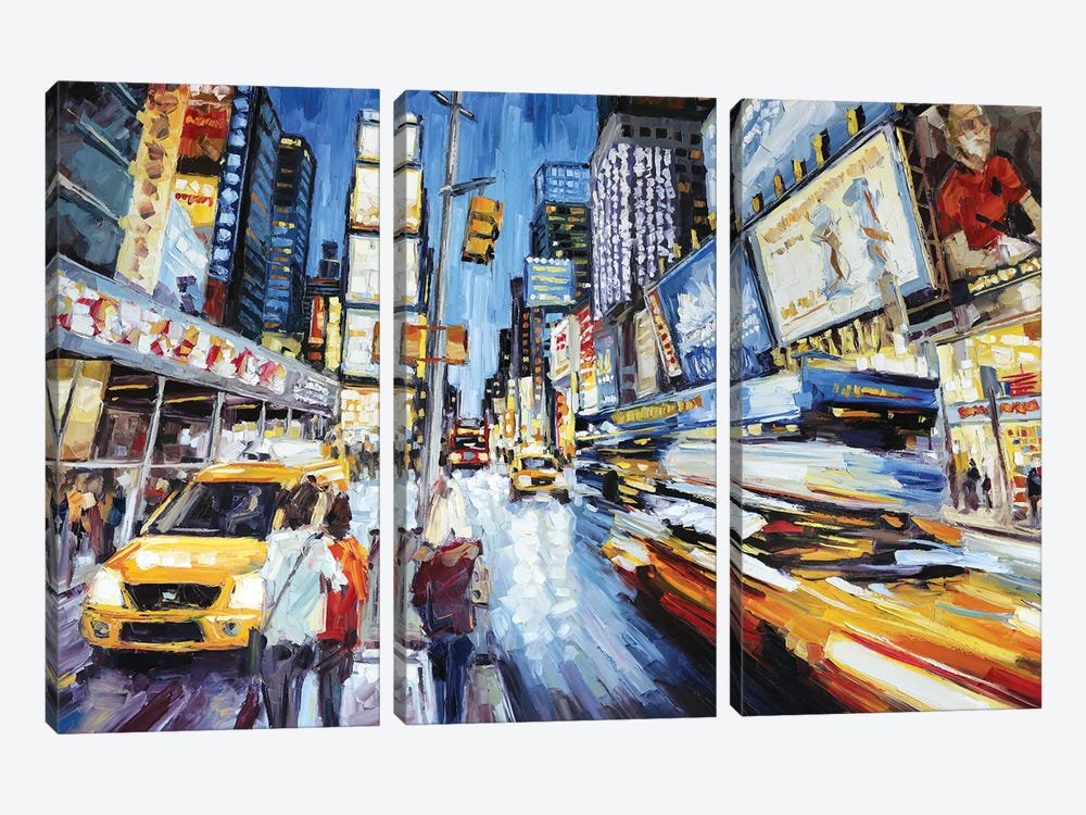 Times Square At Dusk by Roger Disney 3-piece Canvas Artwork