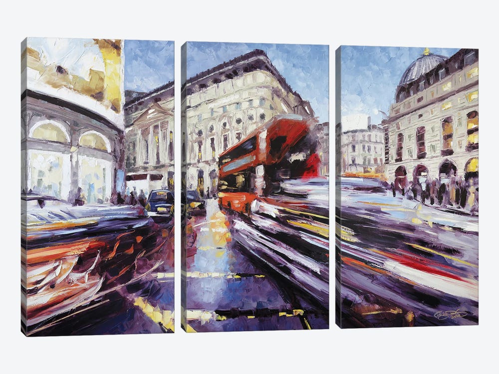 Regent Street at Piccadilly by Roger Disney 3-piece Canvas Wall Art