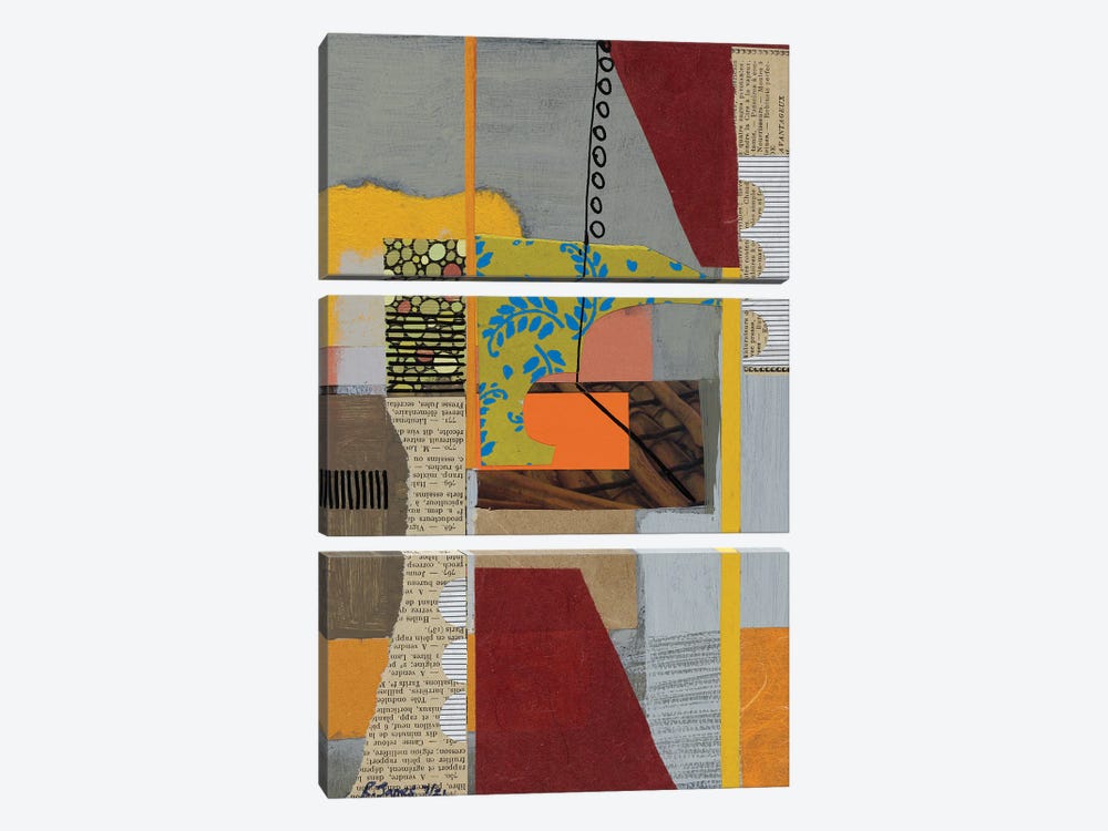 Mixed Media Collage CCCX by Randall James 3-piece Canvas Print