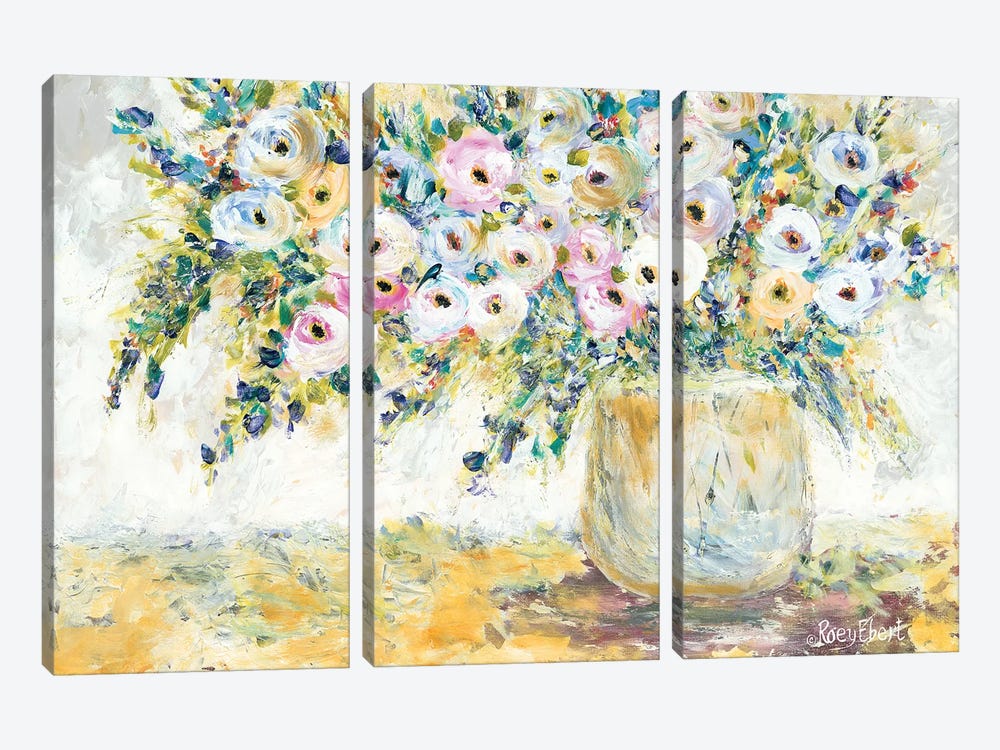Bowlful of Roses by Roey Ebert 3-piece Canvas Print