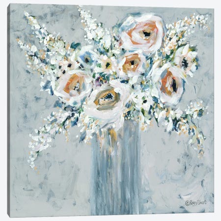 Blooms In Blue Vase Canvas Print #REB78} by Roey Ebert Canvas Art