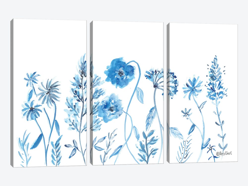 Wildflowers In Blue by Roey Ebert 3-piece Canvas Art
