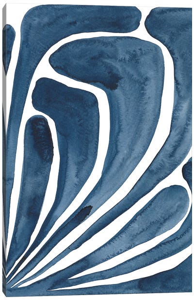 Blue Stylized Leaf II Canvas Art Print - Blue Abstract Art
